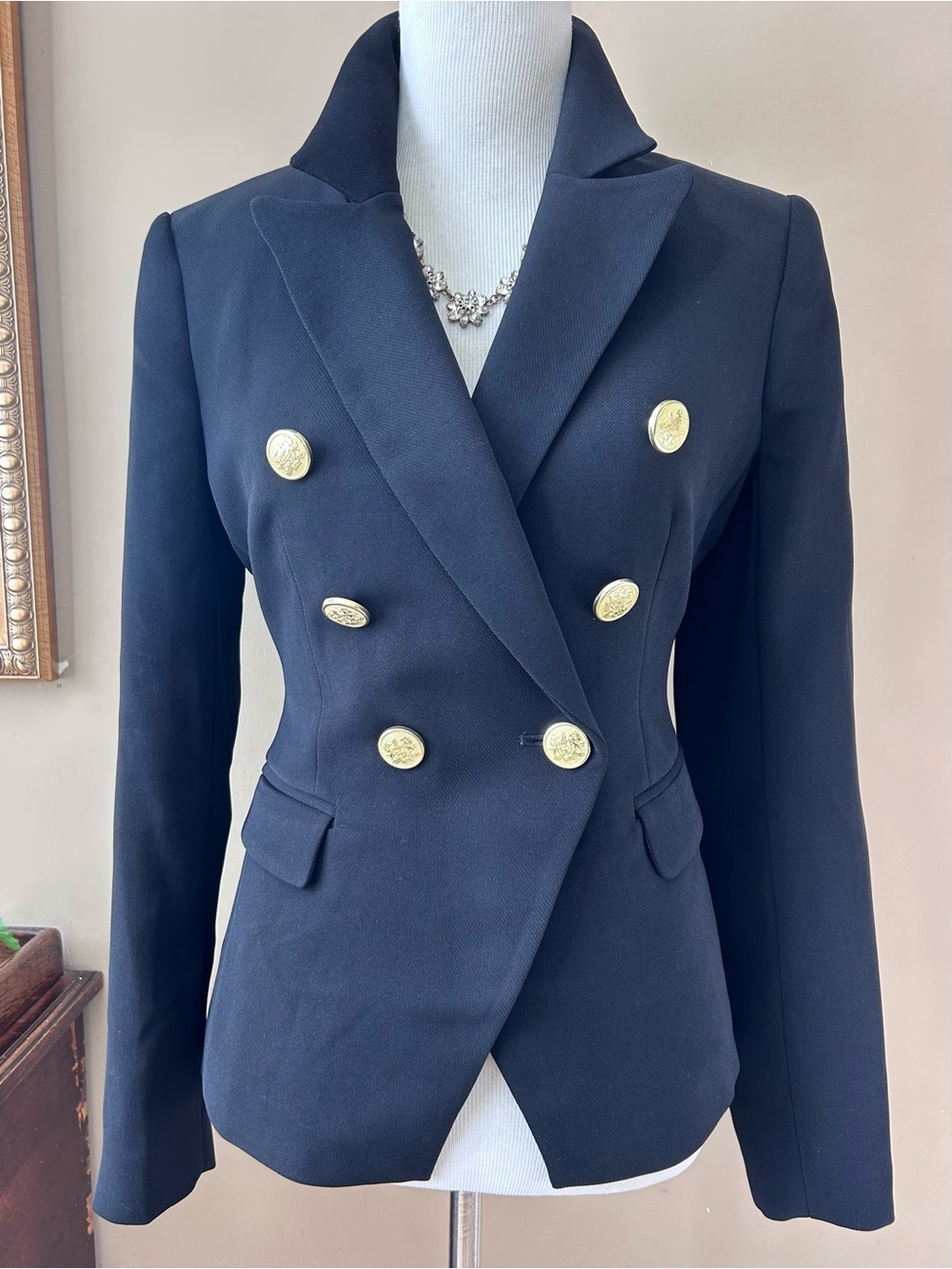 Rachel Parcell Double Breasted Blazer Jacket Black Crest Buttons Size Small S